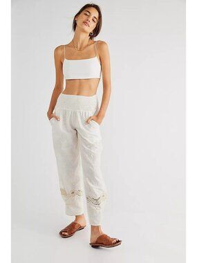 Free People Clementine Contrast Crochet Embroidered Pants